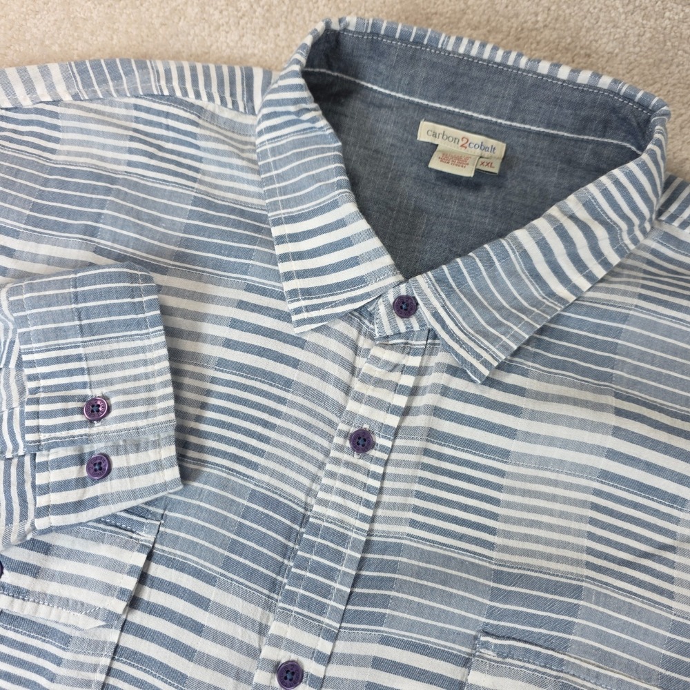 Carbon2Cobalt Shirt Mens 2XL Blue White Striped Button-Up Classic Long Sleeve